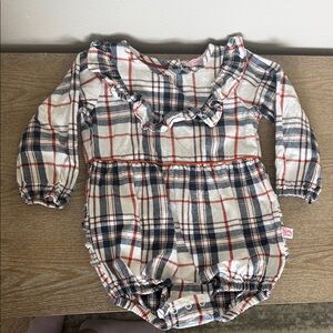 Ruffle Butts Plaid Ruffle Romper in Red, Blue, and Cream
